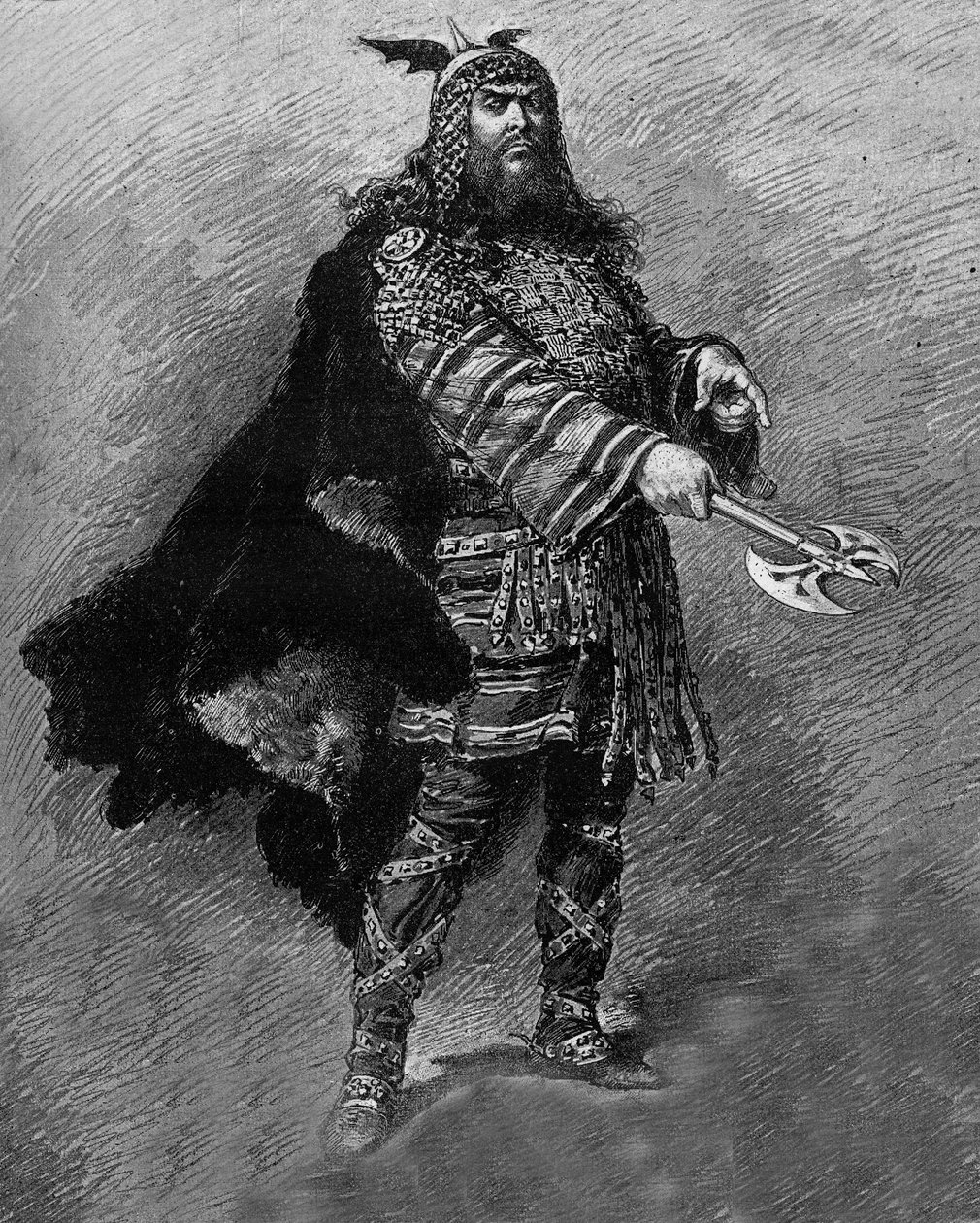 Aktor Dumaine w roli „Attyli”, dramatu w czterech aktach i poezji, autorstwa Etienne Charles Henri, wicehrabiego de Bornier (1825-1901), reprezentowanego w teatrze de l