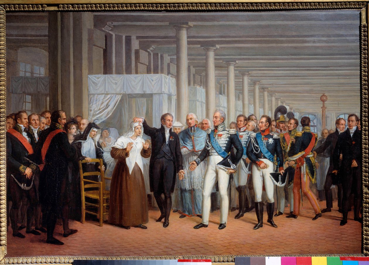 Anatom i chirurg Baron Guillaume Dupuytren (1777-1835) w hotelu Dieu przedstawia operę oka na obraz króla Karola X, szkoła francuska, XIX wiek, 375 x 540 cm Paryż, muzeum karnawału autorstwa French School