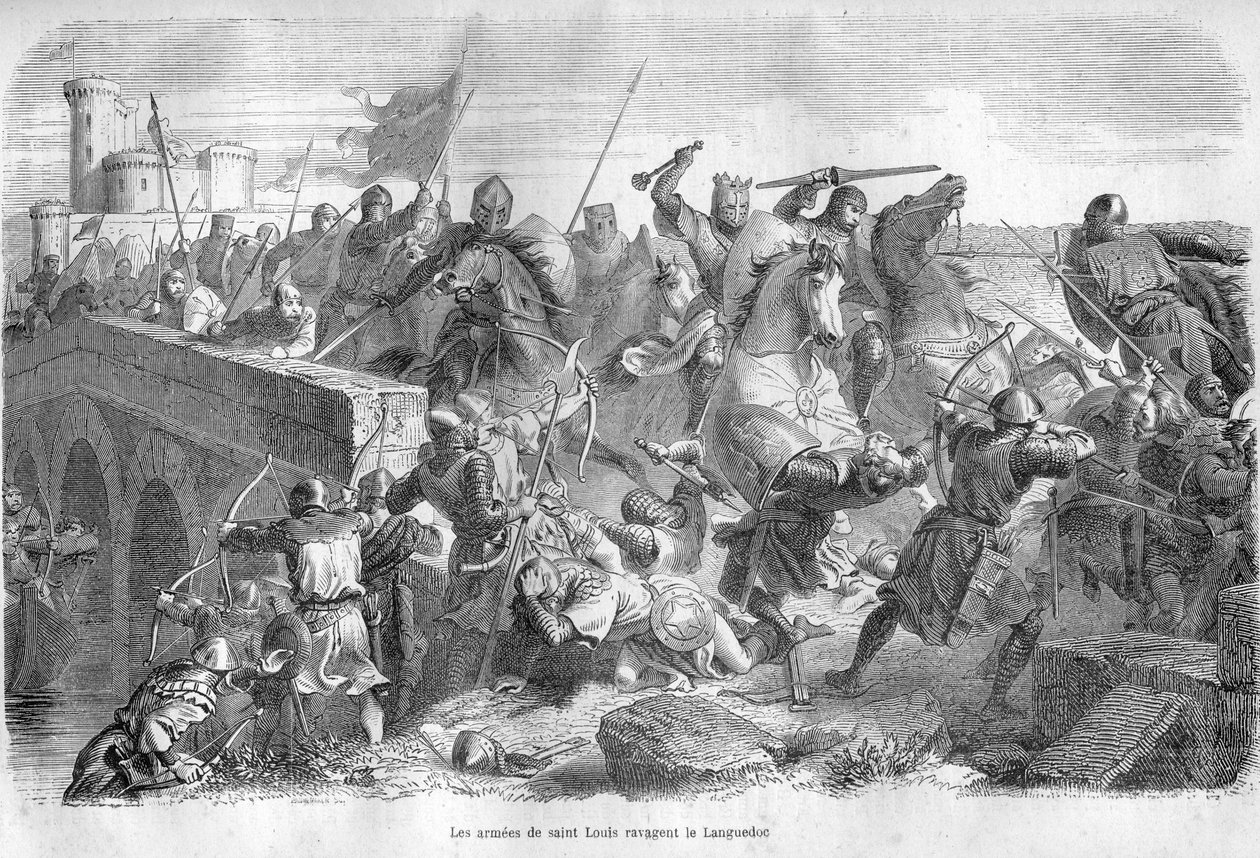 Armees of Saint Louis ravent the Langwedocja w XIII wieku - - Grawerowanie w „Historii papieży” (...) Zbrodnie królowej królowej i cesarzy na przestrzeni wieków” Maurice Lachatre autorstwa French School