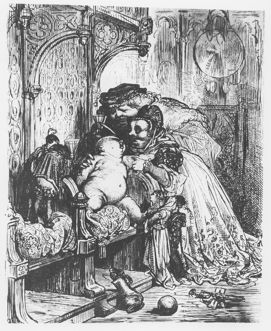 Narodziny Pantagruela, ilustracja z „Gargantua i Pantagruel”, autorstwa François Rabelais (rycina) autorstwa French School