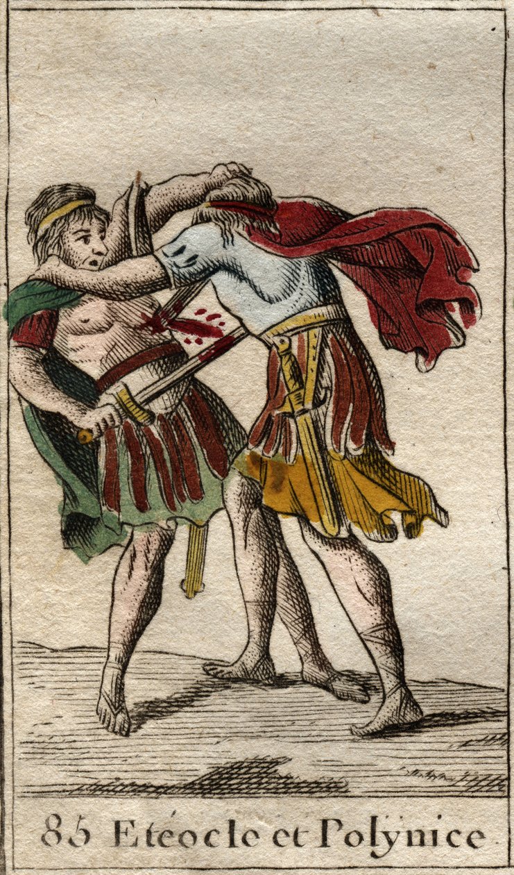 Bracia Eteocles i Polynices, synowie Edypa, zabijając się nawzajem) Z „Mythologie de la jeunesse” Pierre Blancharda 1803. autorstwa French School