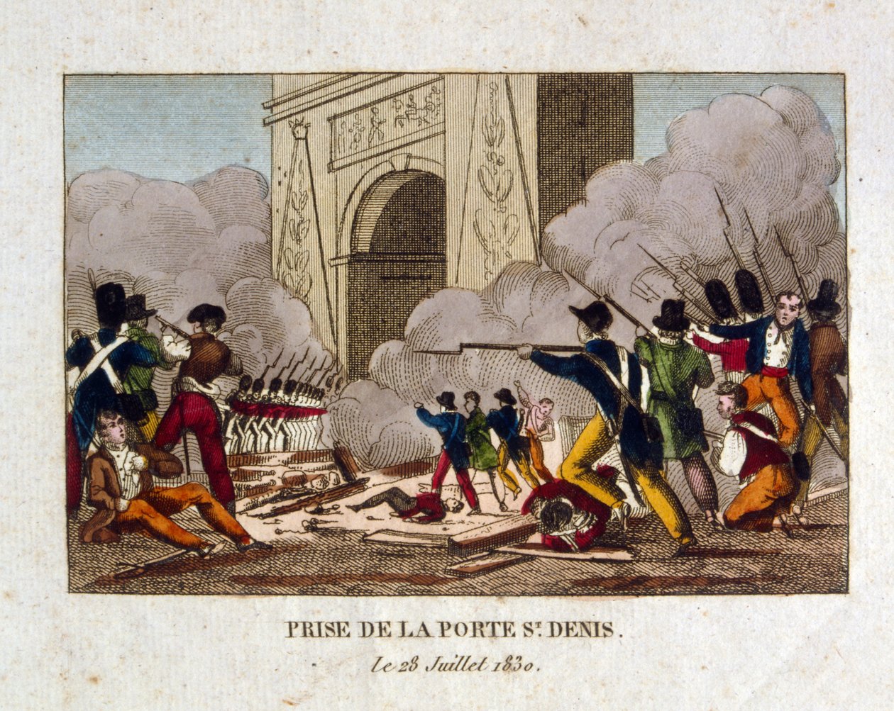 Zdobycie bramy St Denis w Paryżu podczas rewolucji francuskiej w 1830 r. autorstwa French School