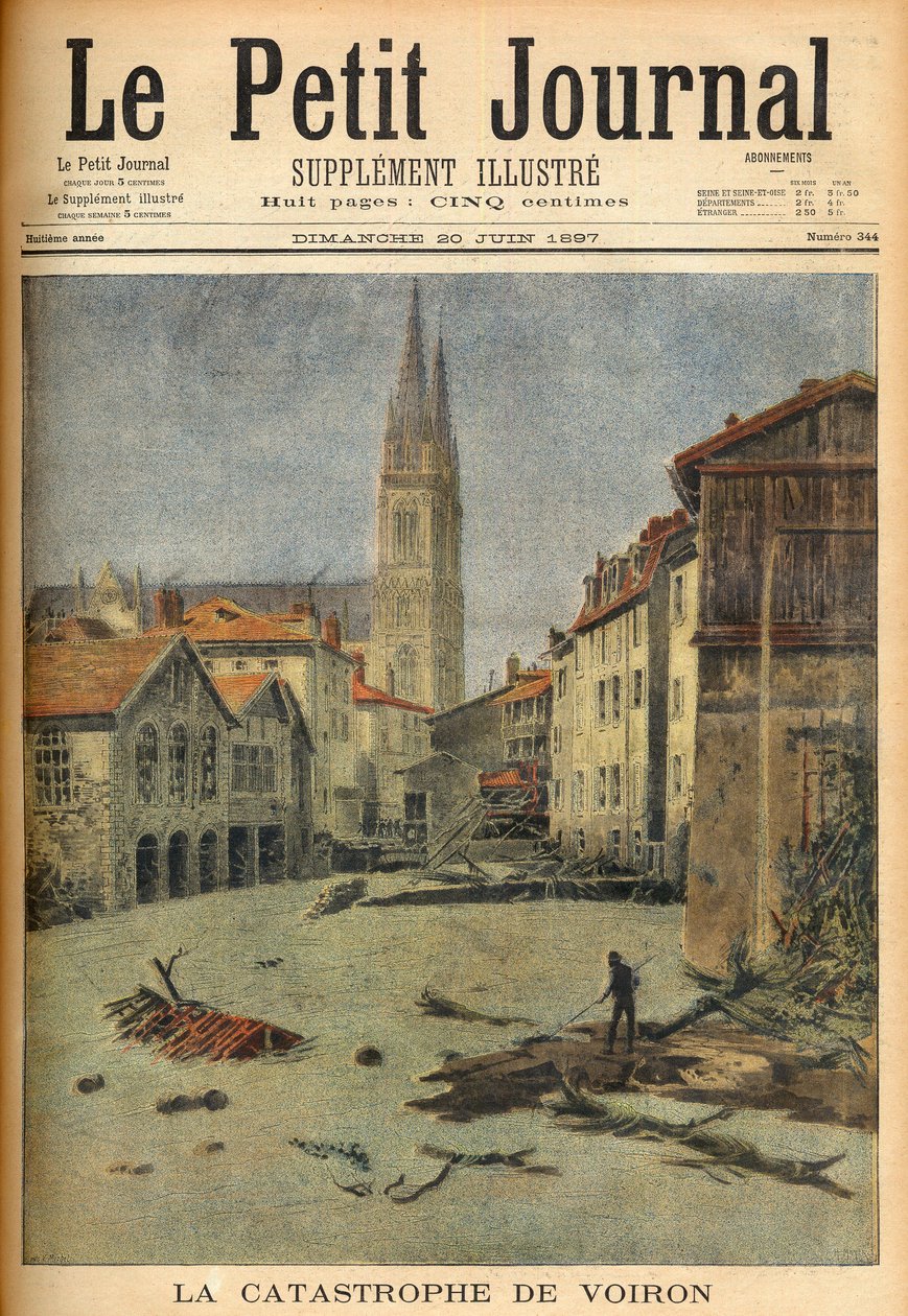 Katastrofa (powódź) wsi Voiron (Isère) Francja w „Le Petit Journal”, 20 czerwca 1897 (rycina) autorstwa French School
