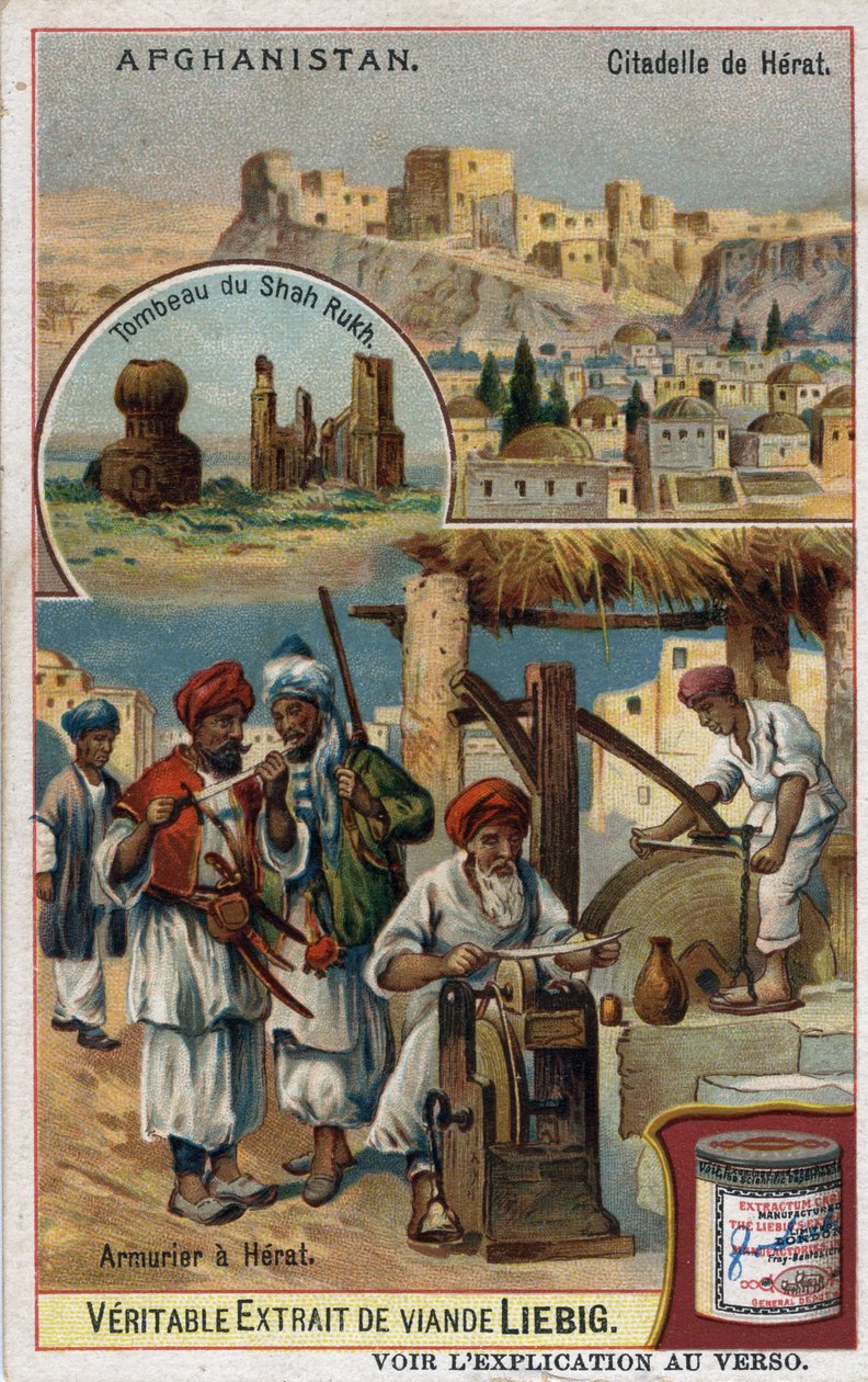 Miasto i płatnerze miasta Herat w Afganistanie oraz grób Shah Rukha. Chromolitografia XIX wieku. autorstwa French School