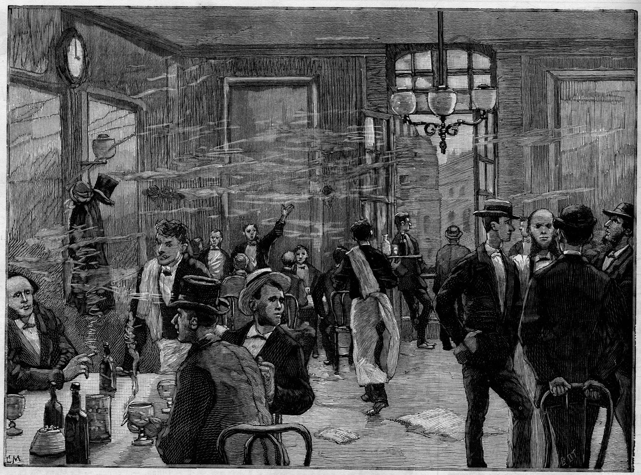 Chłopcy od kawy w zakładzie przy Rue Montmartre w Paryżu, W „”Światach znakomitych”” 1886. autorstwa French School