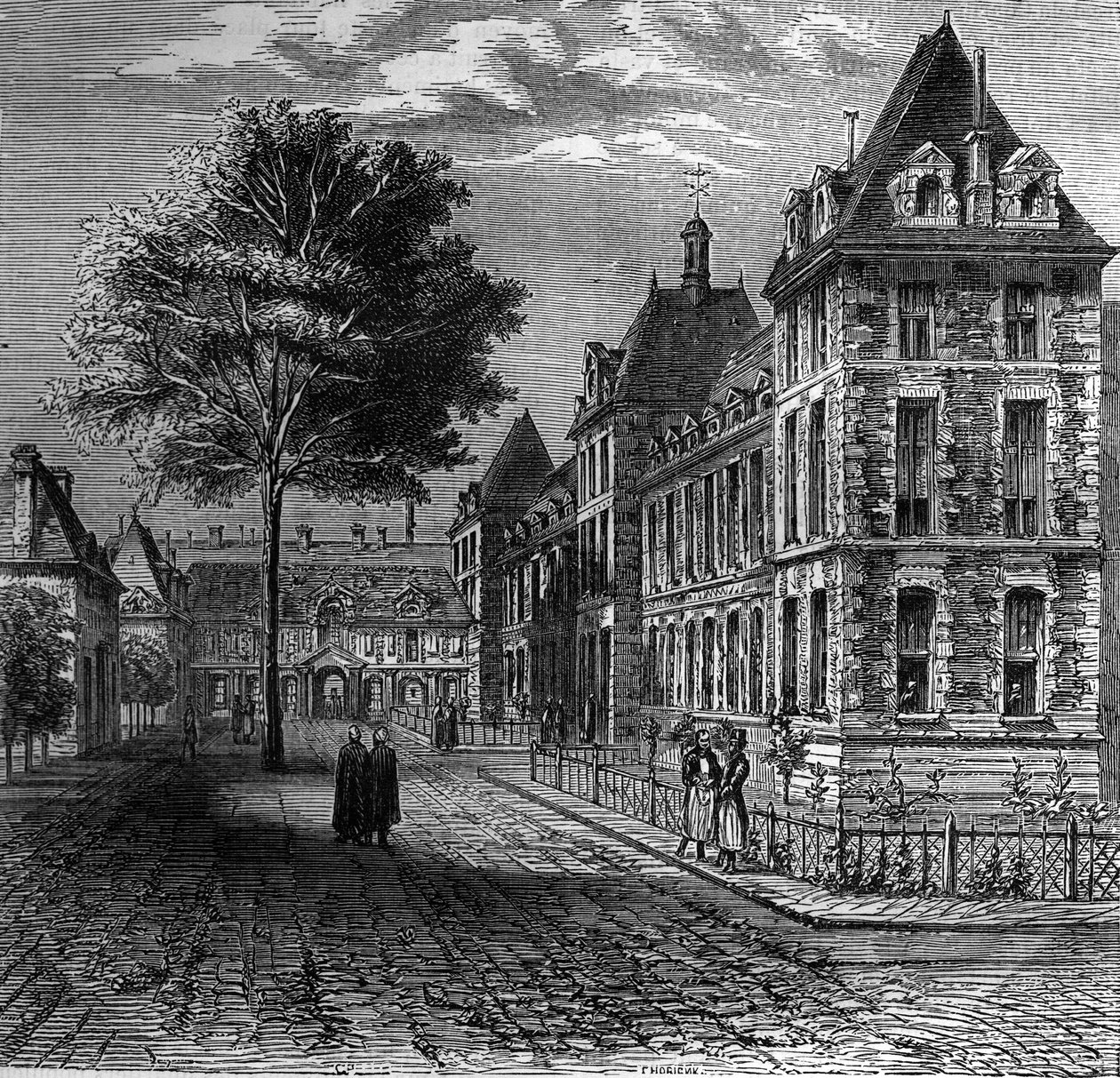 Dwór szpitala św. Ludwika w Paryżu pod koniec XVI wieku. autorstwa French School