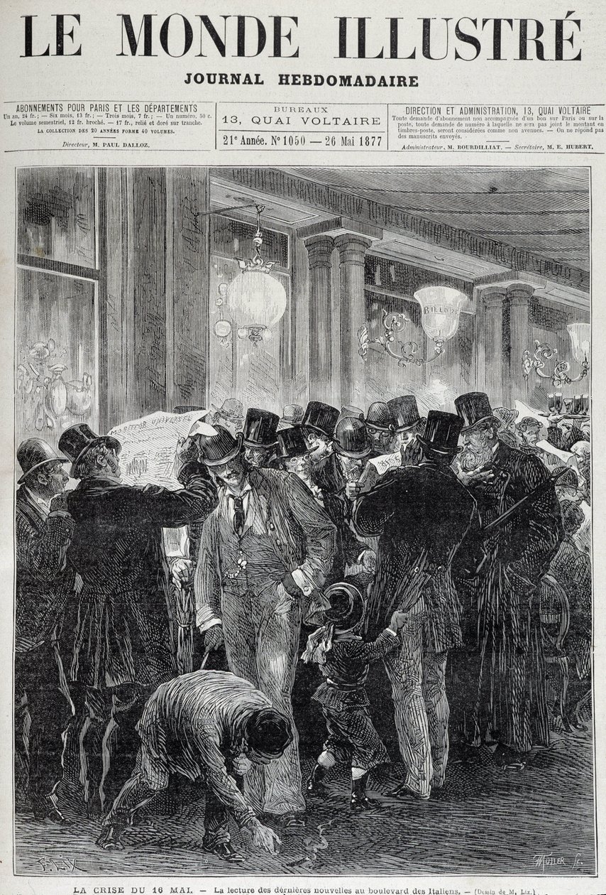 Kryzys 16 maja: czytanie gazet – w „Le monde illustrious” z maja 1877 r. autorstwa French School