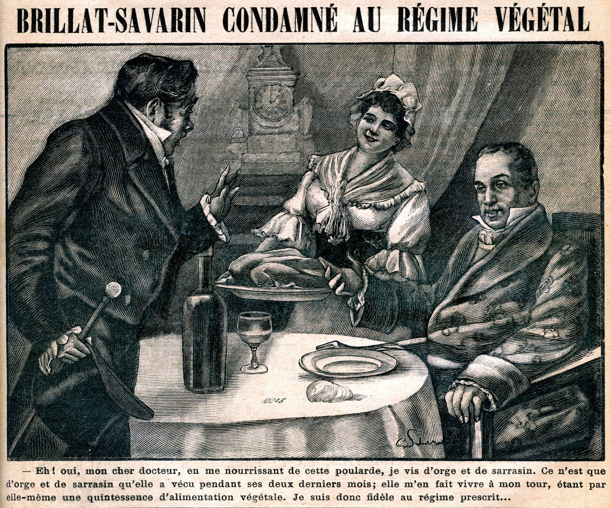 Ciekawa wegetariańska dieta gastronomiczna Jean Anthelme Brillat-Savarin (Brillat Savarin) (1755-1826, na okładce tygodnika „La cuisine des familles” nr 90, 10 marca autorstwa French School