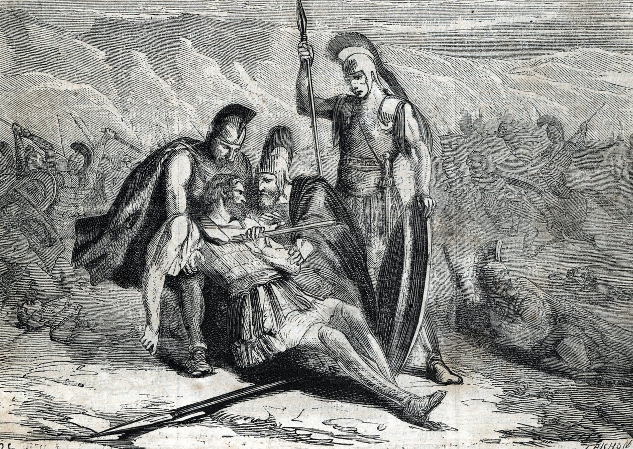 Śmierć Epaminondasa (418-362 pne) - (rycina) 1864 autorstwa French School