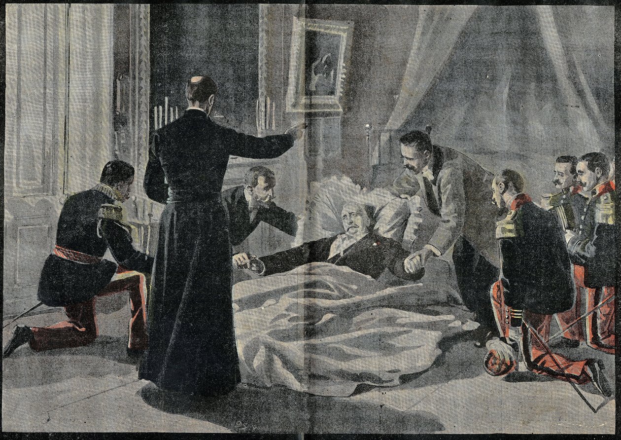 Śmierć Felixa Faure (1841-1899), prezydenta Francji Abbe Renault dała mu rozgrzeszenie. Grawerowanie w „Le Pelerin”” 26.02.1899. autorstwa French School