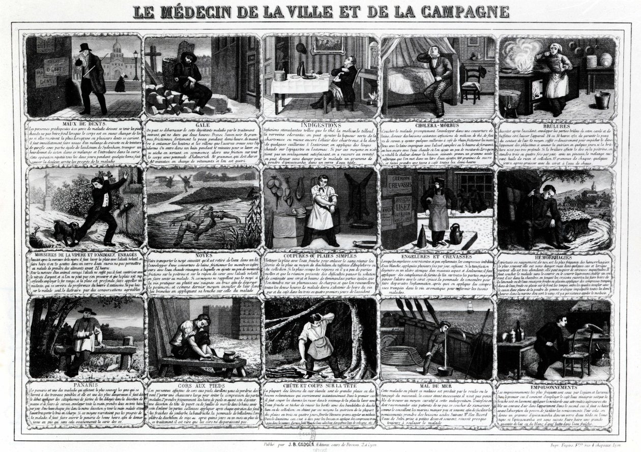 Lekarz miasta i wsi oraz ich różni pacjenci, opublikowane przez J.B. Gadolachez Cours de Brosses w Lyonie, koniec XIX. ¿ autorstwa French School