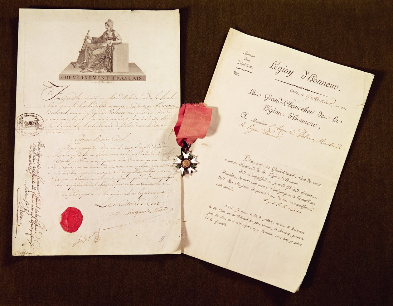 Dokumenty i medal z nominacji Francois Becherela na rycerza Legii Honorowej 17 lipca 1802 r. (media mieszane) autorstwa French School