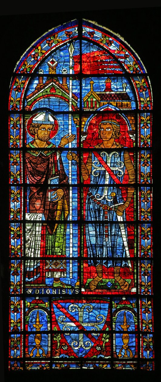 Darczyńca Jean Clement otrzymuje chorąży z St Denis; jego ramiona poniżej (w116) autorstwa French School