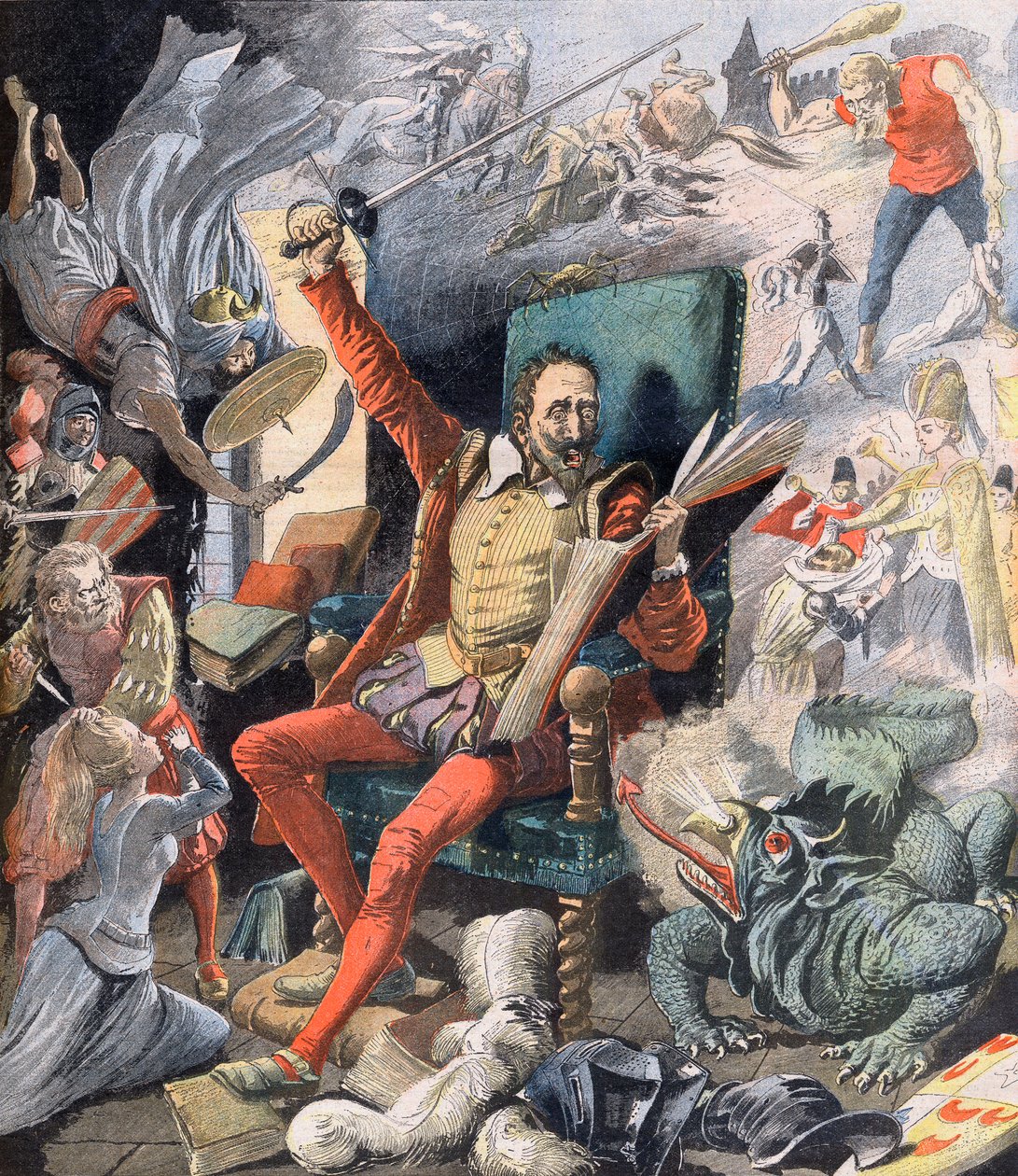 Marzenie Don Kichota. Le Reve de Don Kichot (Miguel De Cervantes) - ilustracja do Le petit Journal, 21 maja 1905. autorstwa French School