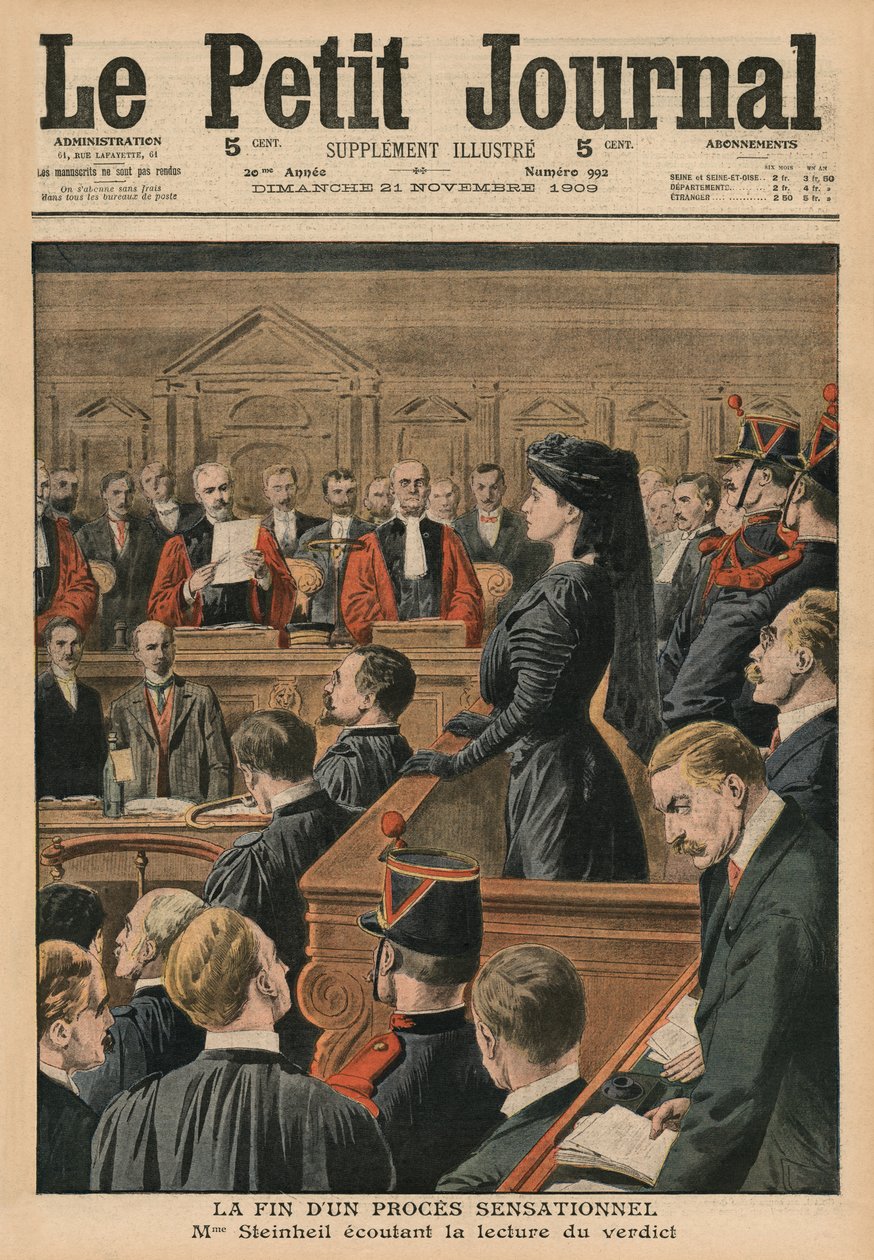 Zakończenie sensacyjnego procesu, Marguerite Steinheil słuchająca wyroku, ilustracja z okładki „Le Petit Journal”, dodatek illustre, 21 listopada 1909 autorstwa French School