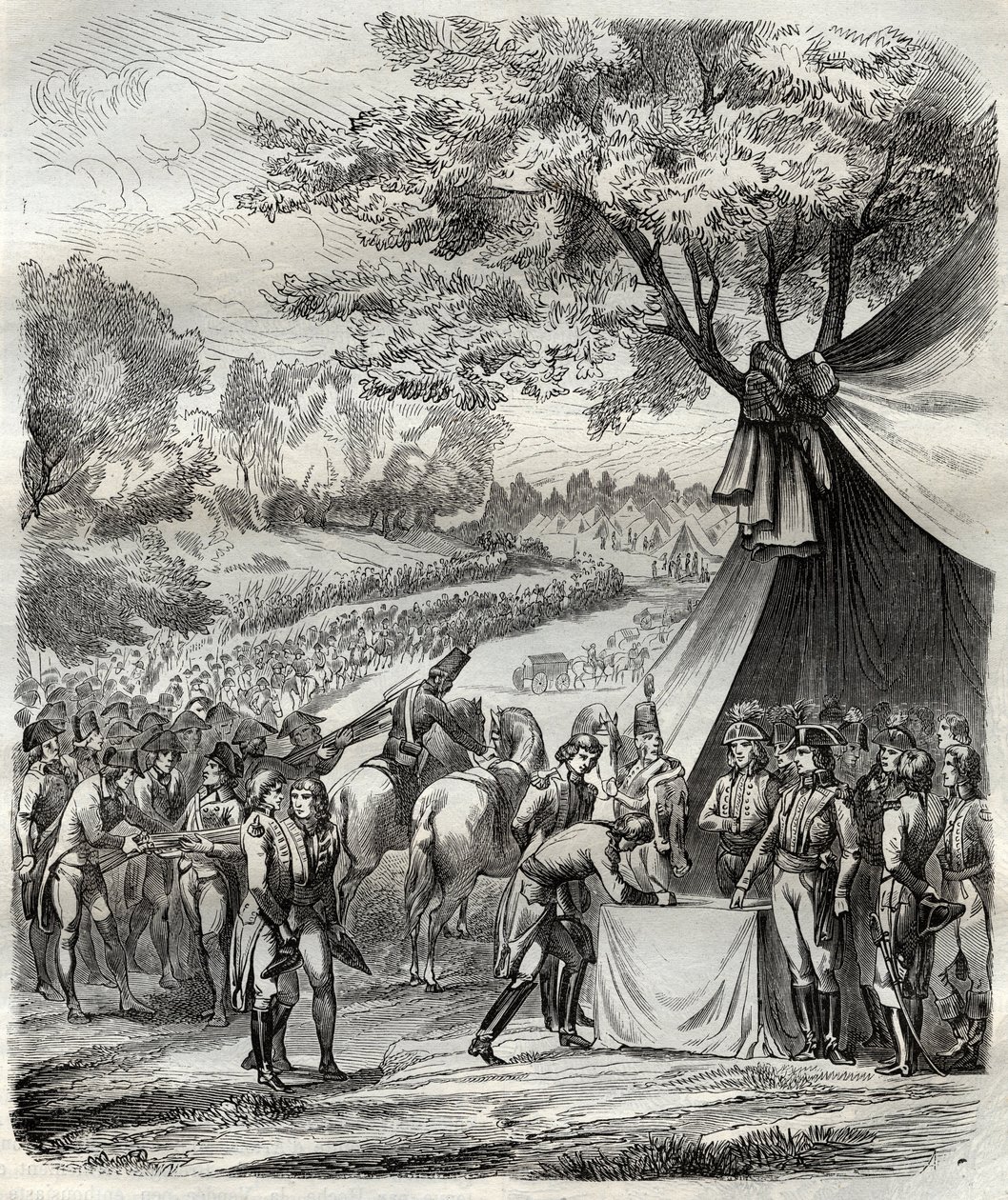 Koniec wojny Wandei - Hoche podpisuje traktat z Bretonami - Revolution francaise - La pacification de la Vendee - Accords de la Mabilais, 20 kwietnia 1795 - podpis między generałem Hoche a szefami kuchni - Podpisanie traktatu Mabilais autorstwa French School