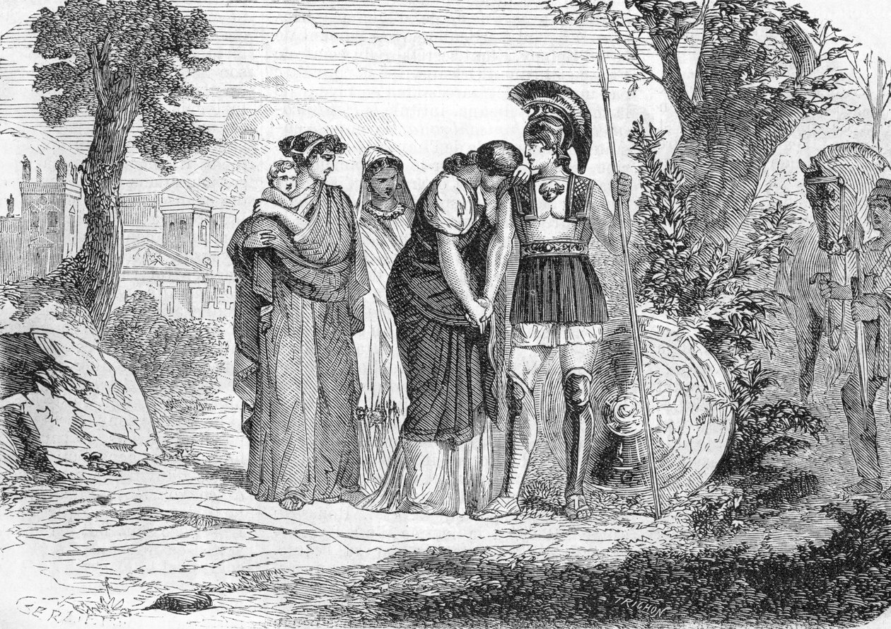 Pożegnanie Hektora i Andromaque (rycina) 1864 autorstwa French School