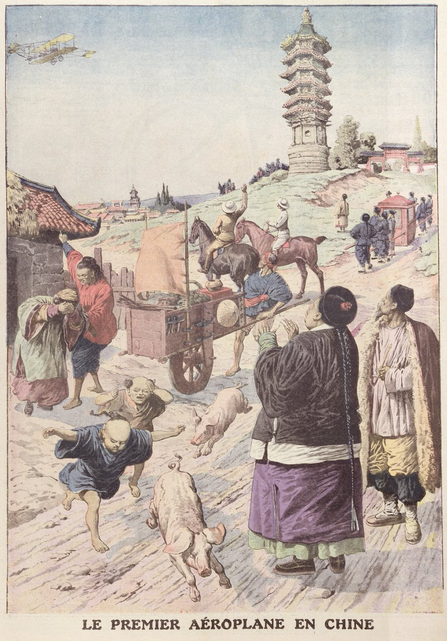 Pierwszy samolot w Chinach, ilustracja z Le Petit Journal, kwiecień 1911 autorstwa French School