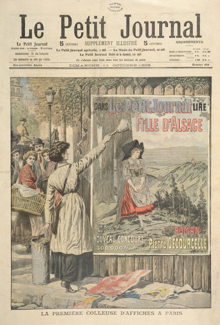 Pierwszy kobiecy plakat w Paryżu, z „Le Petit Journal”, 11 października 1906 r. autorstwa French School