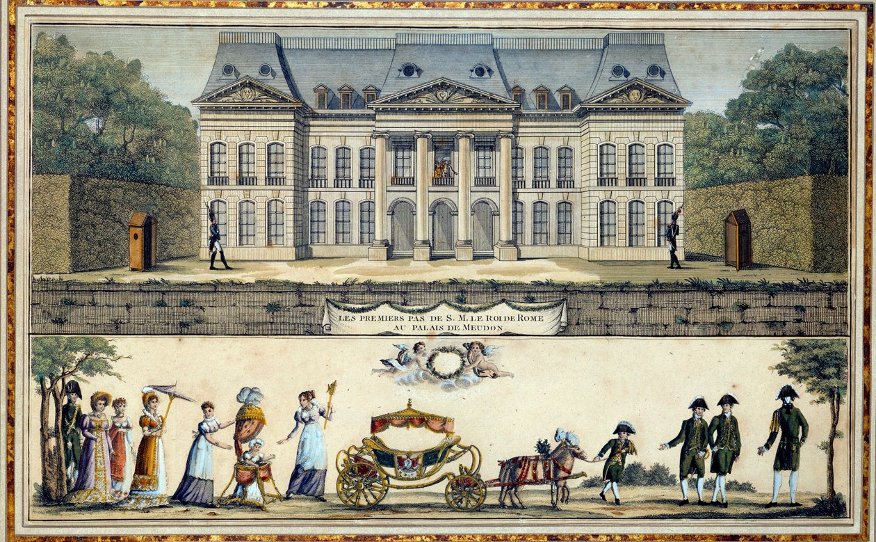 Pierwsze kroki króla Rzymu Napoleona II, księcia Reichstadt (1811-1832) i syna cesarza Napoleona I (1769-1821), XIX-wieczna grafika Meudon Sceaux, Musee of the Ile de France autorstwa French School