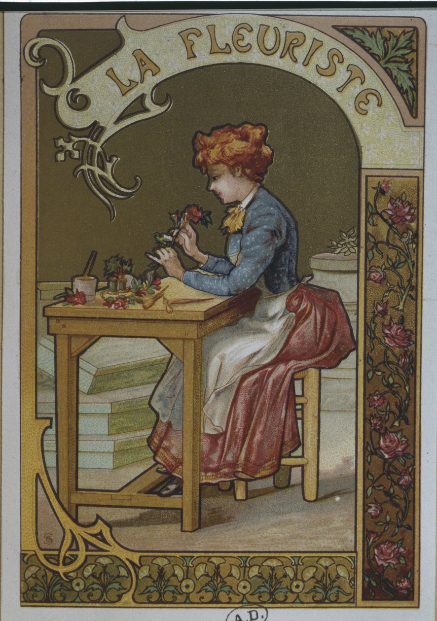 Dziewczyna z kwiatami, ok.1900 autorstwa French School