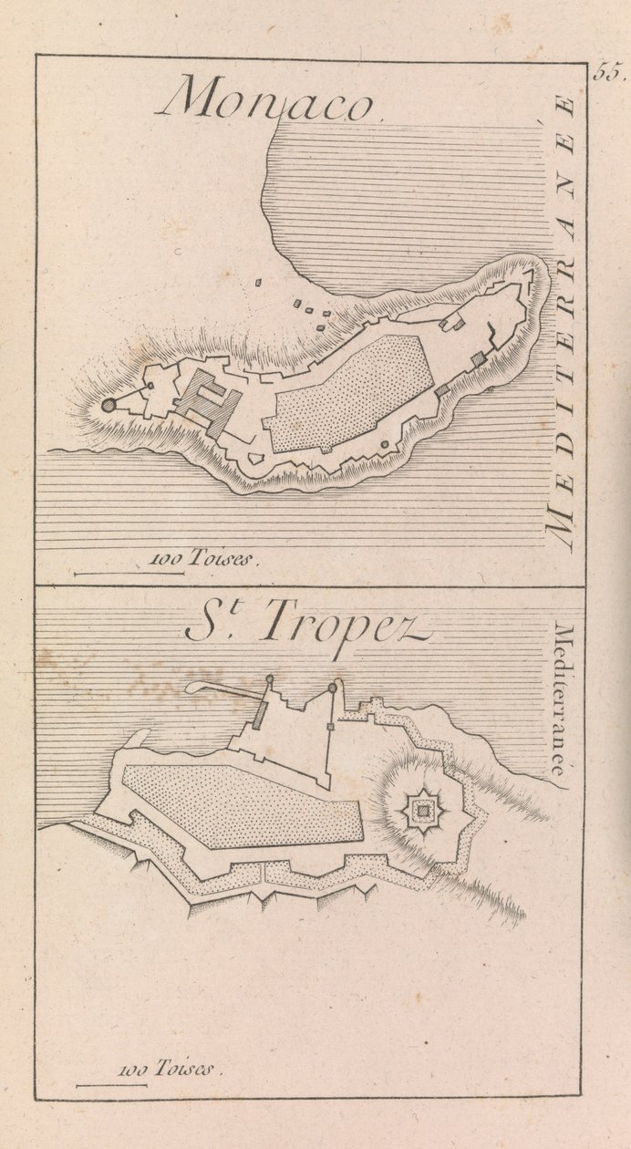 Fortyfikacje Monako i St. Tropez, ok. 1760 r. (druk) autorstwa French School