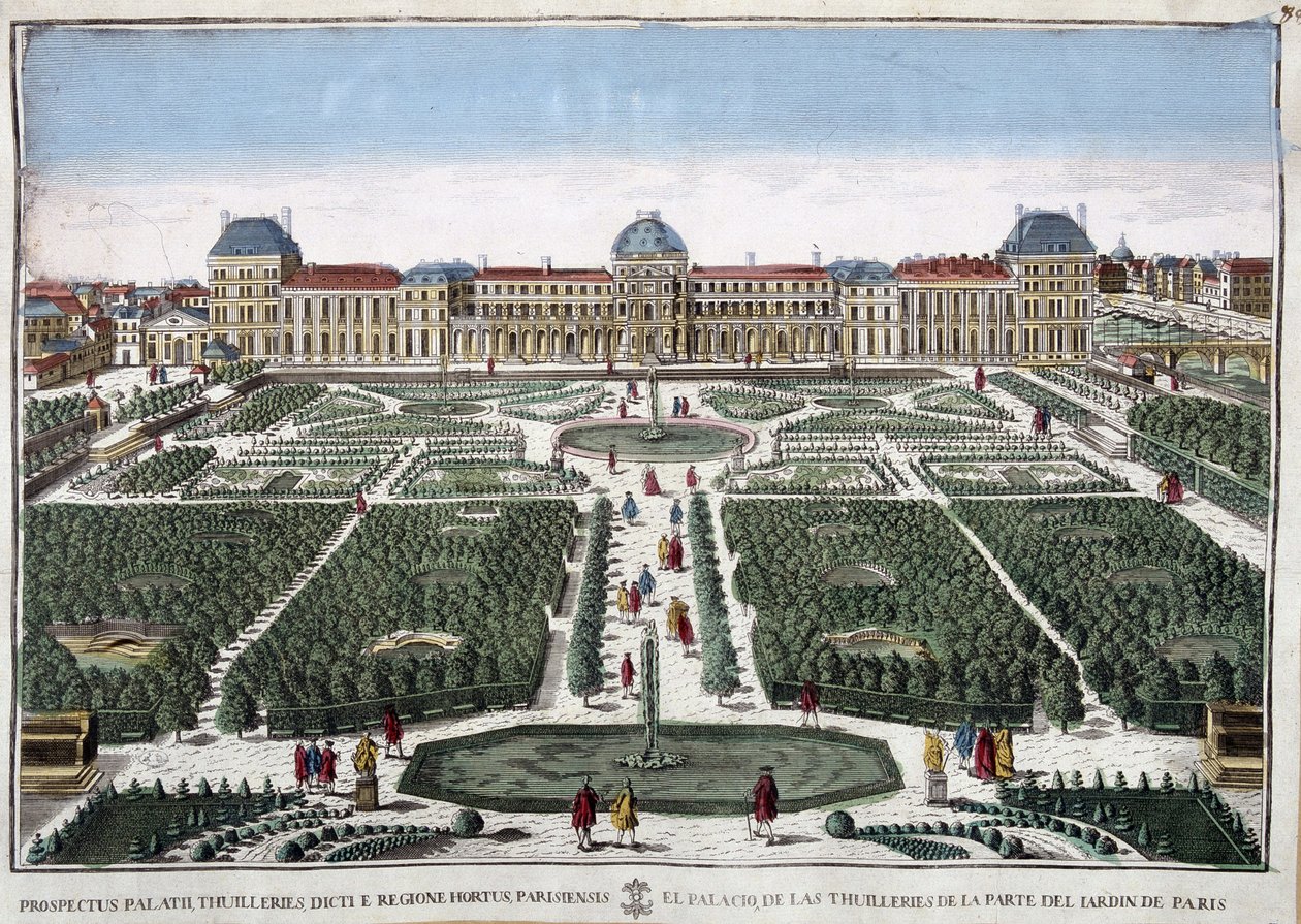 Ogrody i pałac Tuileries - grawer autorstwa French School