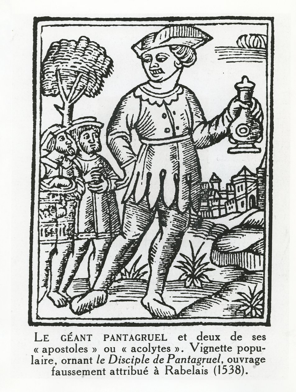 Olbrzym Pantagruel i dwóch jego apostołów z „Uczniostwa Pantagruela” autorstwa French School