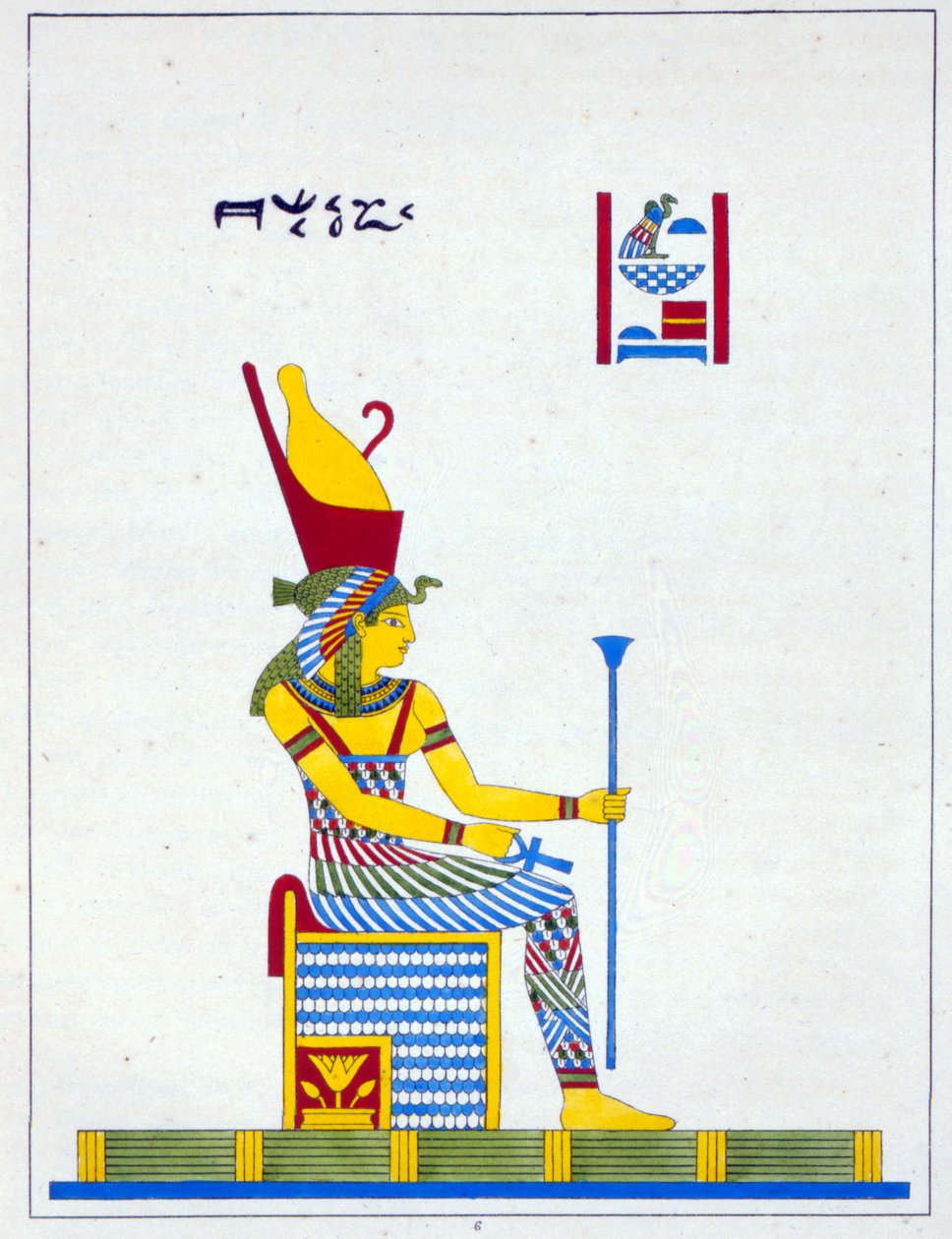 Bogini Neith, ilustracja z Panteonu Egyptien: zbiór mitologicznych postaci ze starożytnego Egiptu autorstwa Jean-Francois Champollion, wydany ok. 1986 r. autorstwa French School