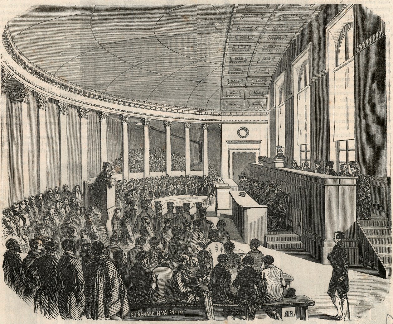 Wielki amfiteatr podczas konkursu na wydziale prawa w Paryżu - Grawerowanie w „Tableau-de-Paris” Edmonda Texiera 1852 autorstwa French School