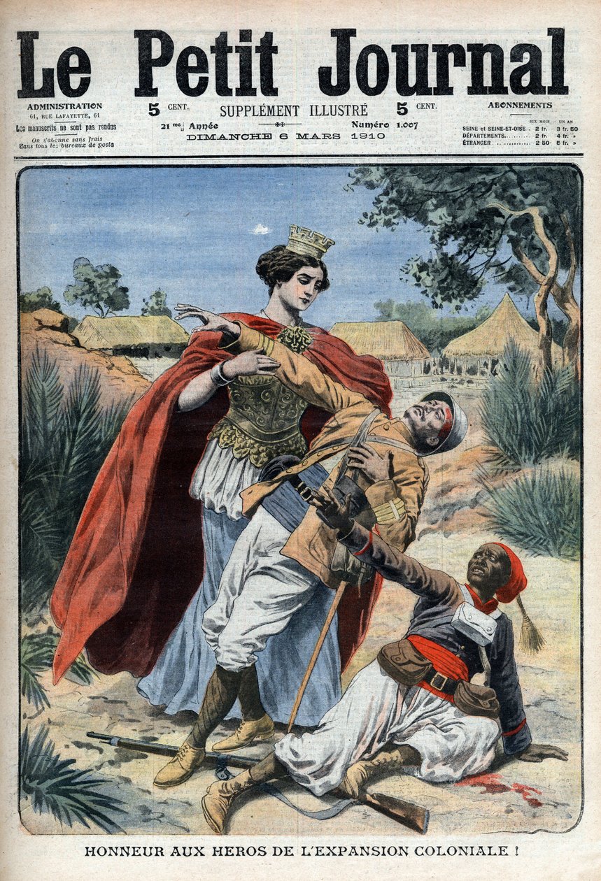 Bohaterom kolonializmu (w Afryce Północnej) uhonorowano alegoryczny rycina „Le Petit Journal”, 6 marca 1910 (rycina) autorstwa French School