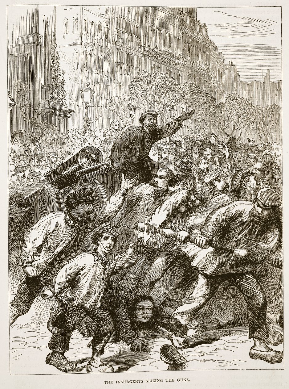 Powstańcy zdobywają armaty, marzec 1871, ilustracja z Historii wojny Cassells między Francją a Niemcami, 1870-1871 autorstwa French School