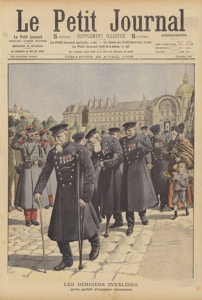 Ostatni weterani wojenni z Hotel des Invalides, Paryż (kolorowa litografia) autorstwa French School