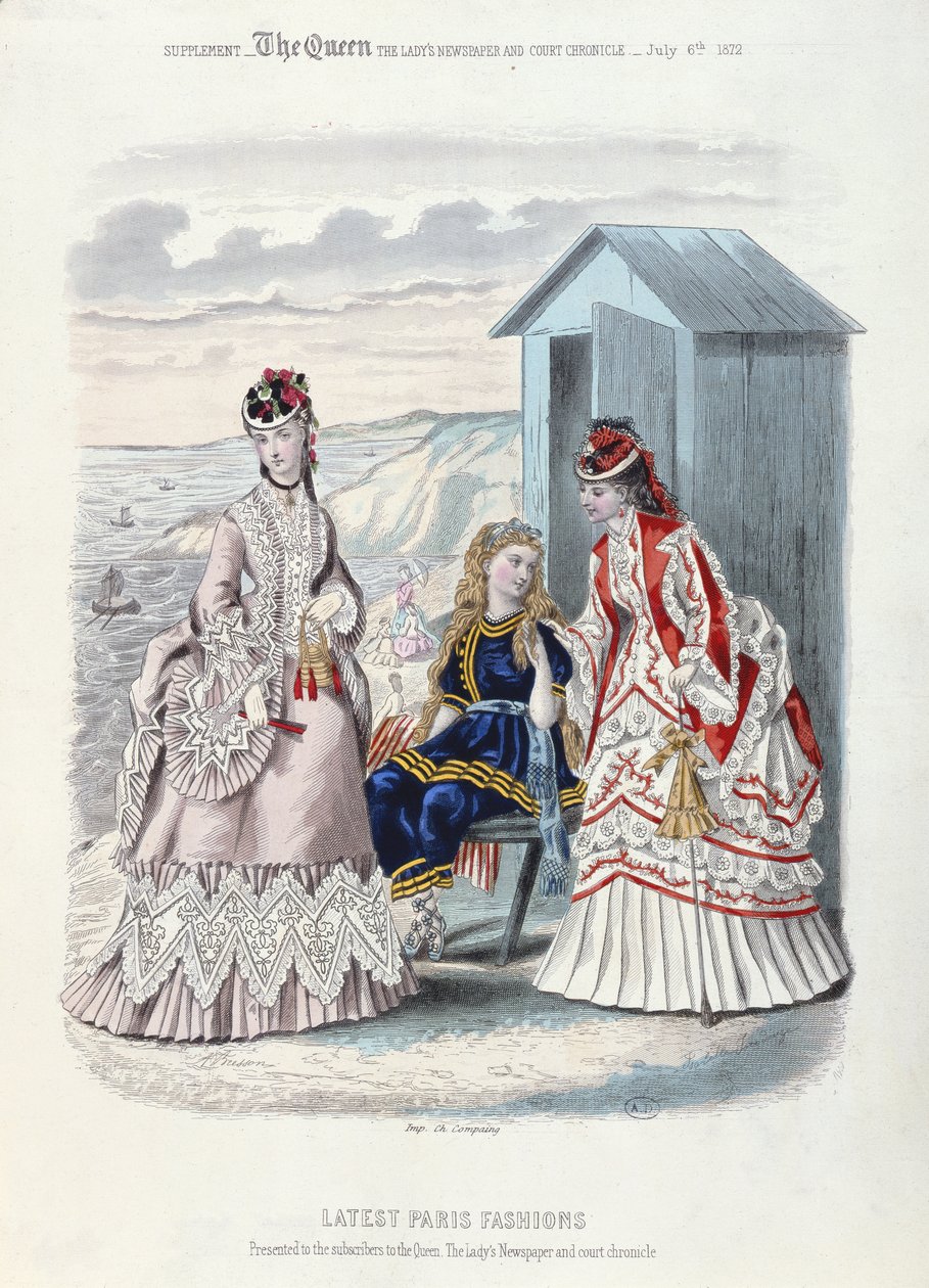 Najnowsza moda paryska na plażę i do pływania, 1872 (kolor grawerowany) autorstwa French School