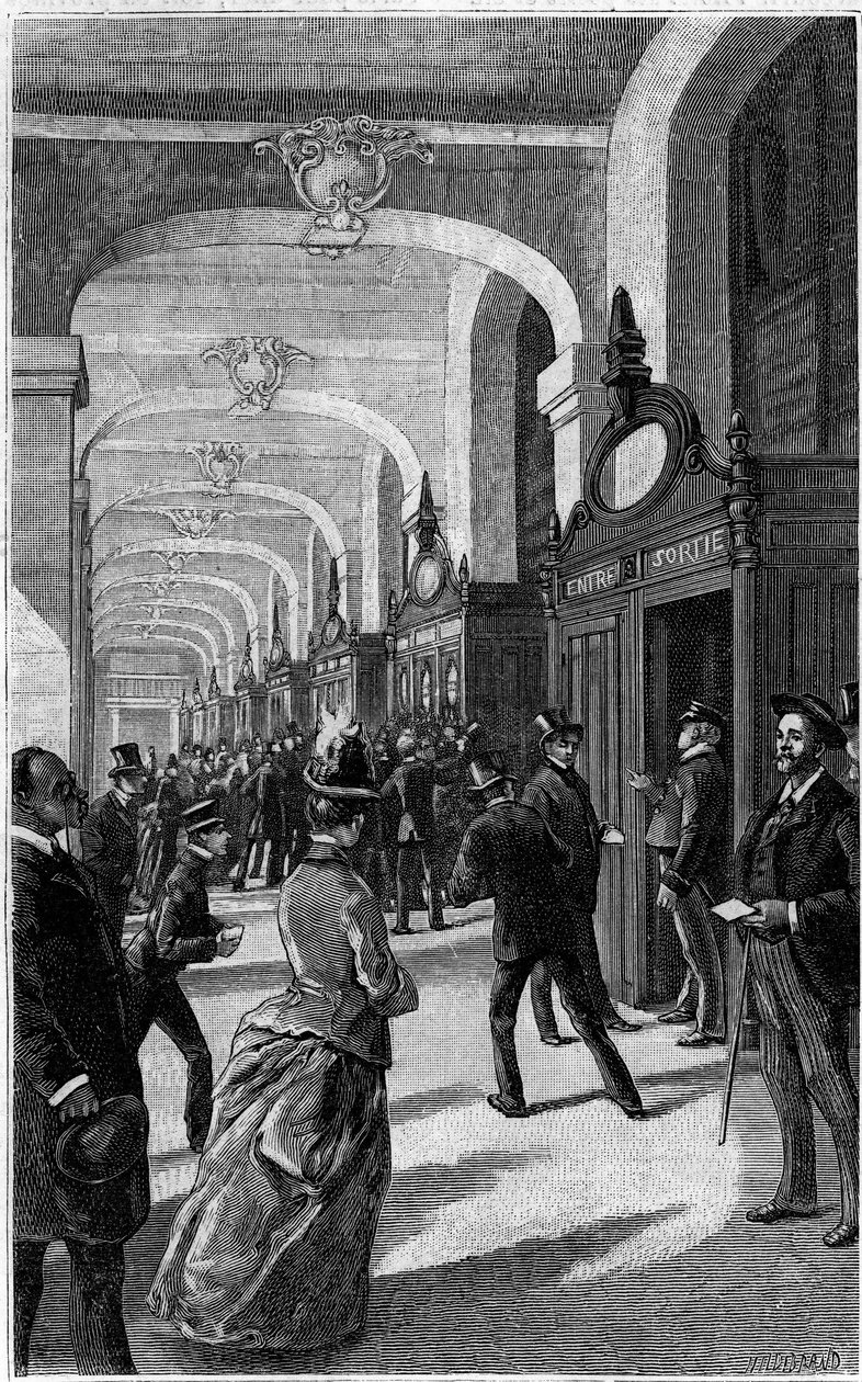 Galeria skrzynek pocztowych hotelu des Postes przy rue du Louvre w Paryżu. Grawerowanie w czasopiśmie „”Młodzież”” autorstwa French School