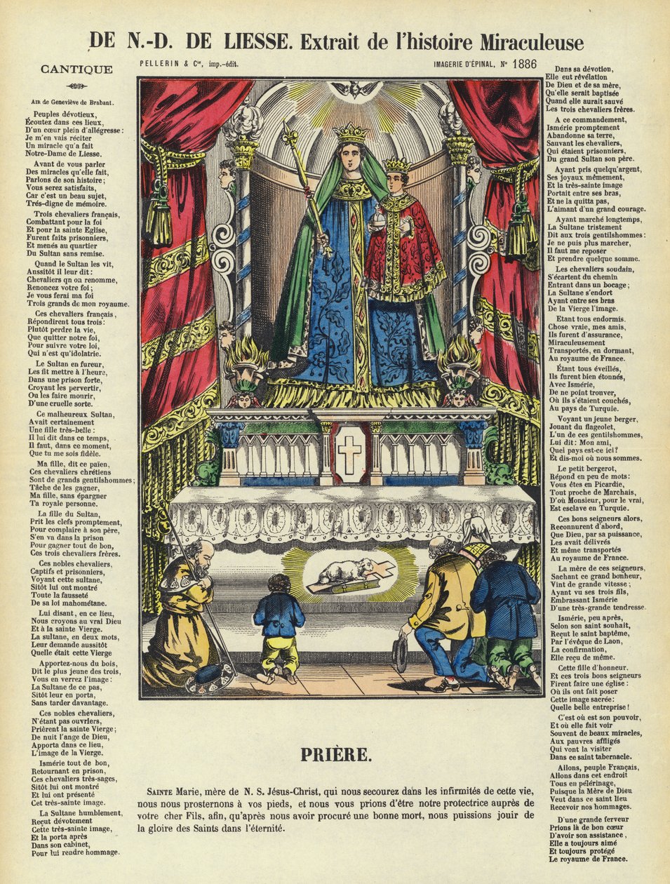 Cudowna historia Matki Bożej Radosnej (kolorowa litografia) autorstwa French School