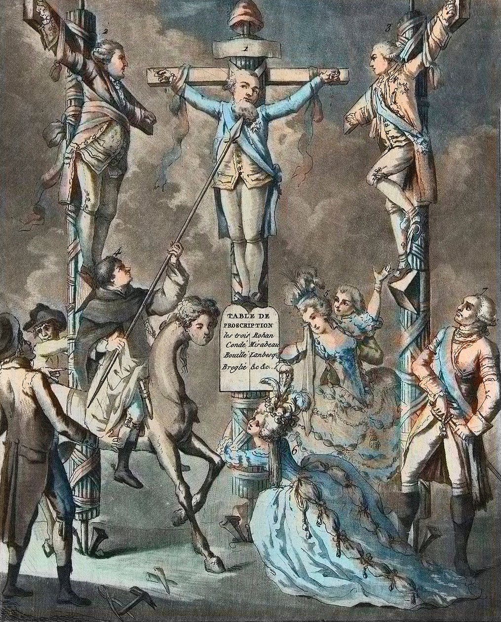 Nowa kalwaria, Ludwik XVI postawił na krzyżu bunty - 2. i 3. Monsieur (Ludwik Stanisław Ksawery, hrabia Prowansji (1755-1824), Ludwik XVIII) i hrabia Artois (Charles Philippe (1757-1836) Karol X), bracia króla, opierając się dekretami autorstwa French School