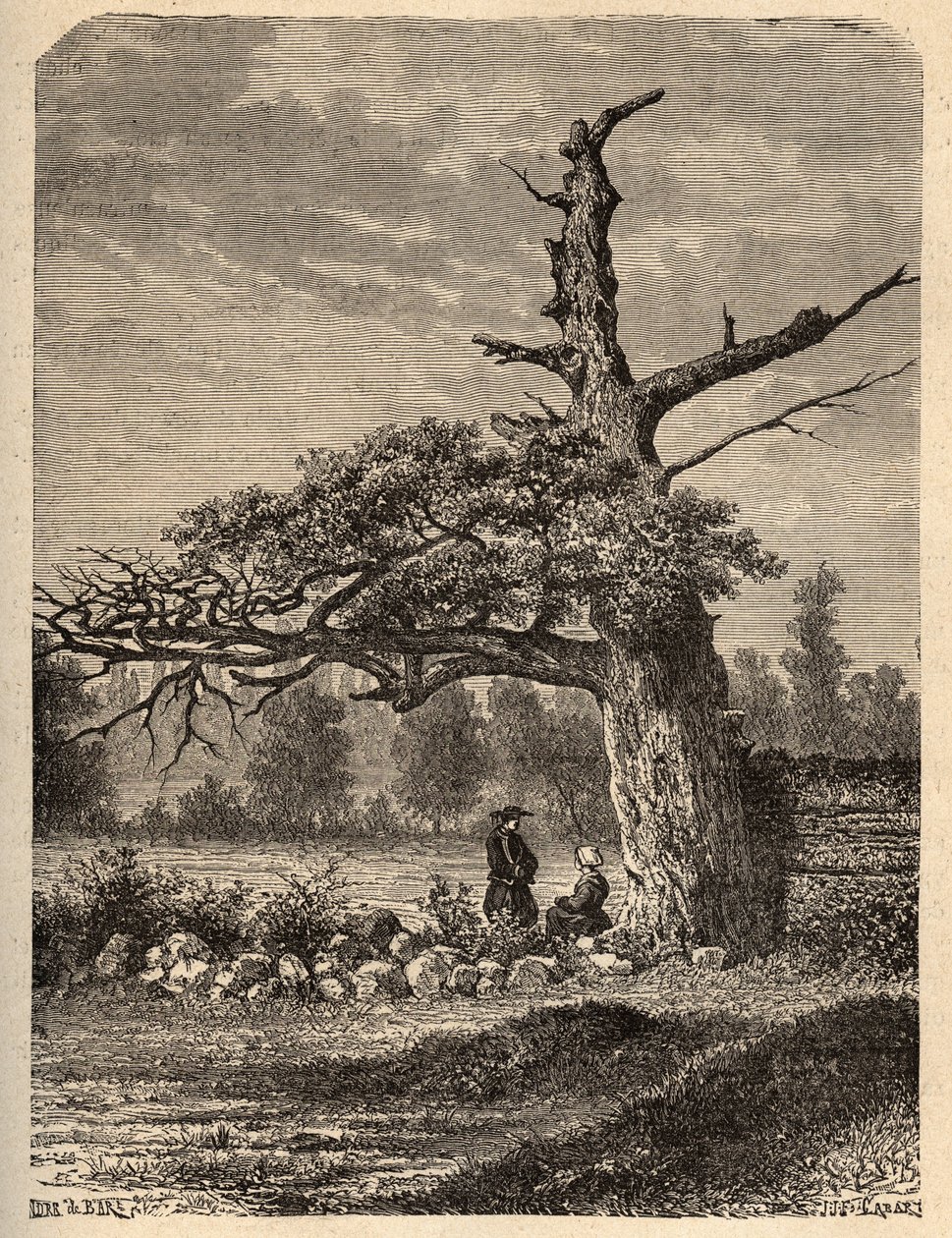 Dąb Henryka IV w Sainte Foix, niedaleko Rennes - grawer w „” PATRIE” - PECTUREQUIRESSE OPIS FRANCJI W 6 TOMACH WG LUCIENA HUARDA - koniec XIX wieku autorstwa French School