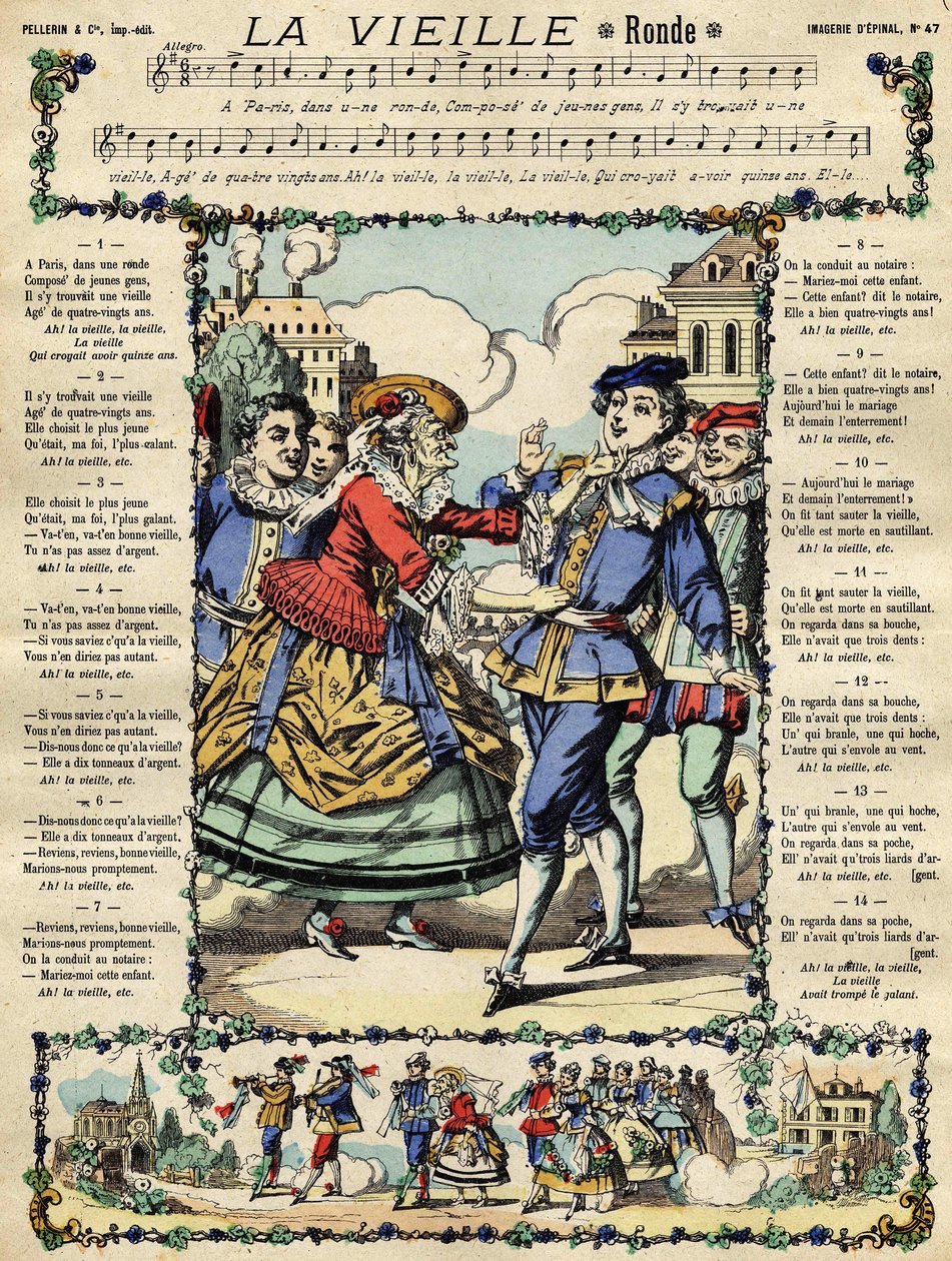 Stara, popularna piosenka. Obraz Epinal z XIX wieku autorstwa French School