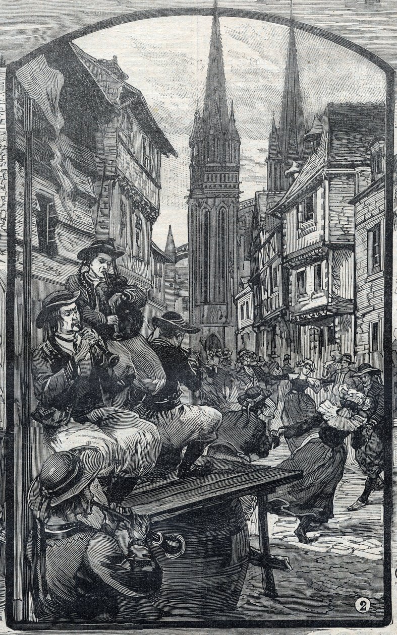 Gracze biniou w Quimper (Finistere, Bretania). w „Małym paryżanku”” autorstwa French School