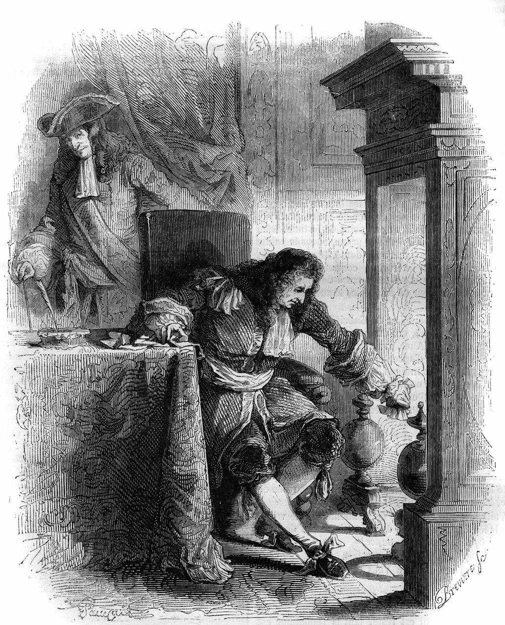 Korespondencja dramaturga Jeana Galberta de Cammistron (1656-1723) z księciem Ludwikiem Józefem de Vendome (1654-1712). Grawerowanie z 1856 roku. autorstwa French School