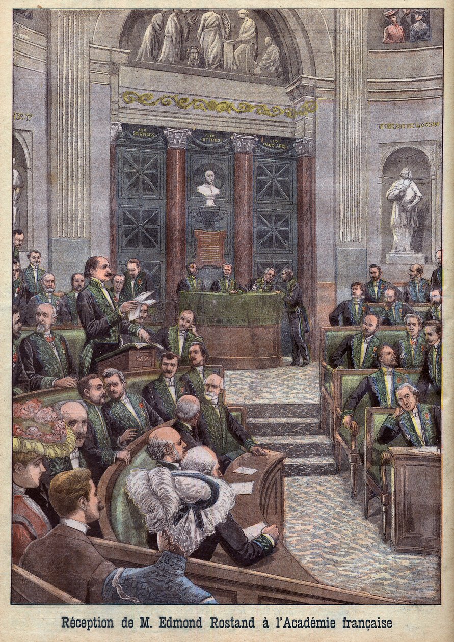 Poeta i dramaturg Edmond Rostand przyjęty do Academy Francaise za „Le Petit Journal” autorstwa French School