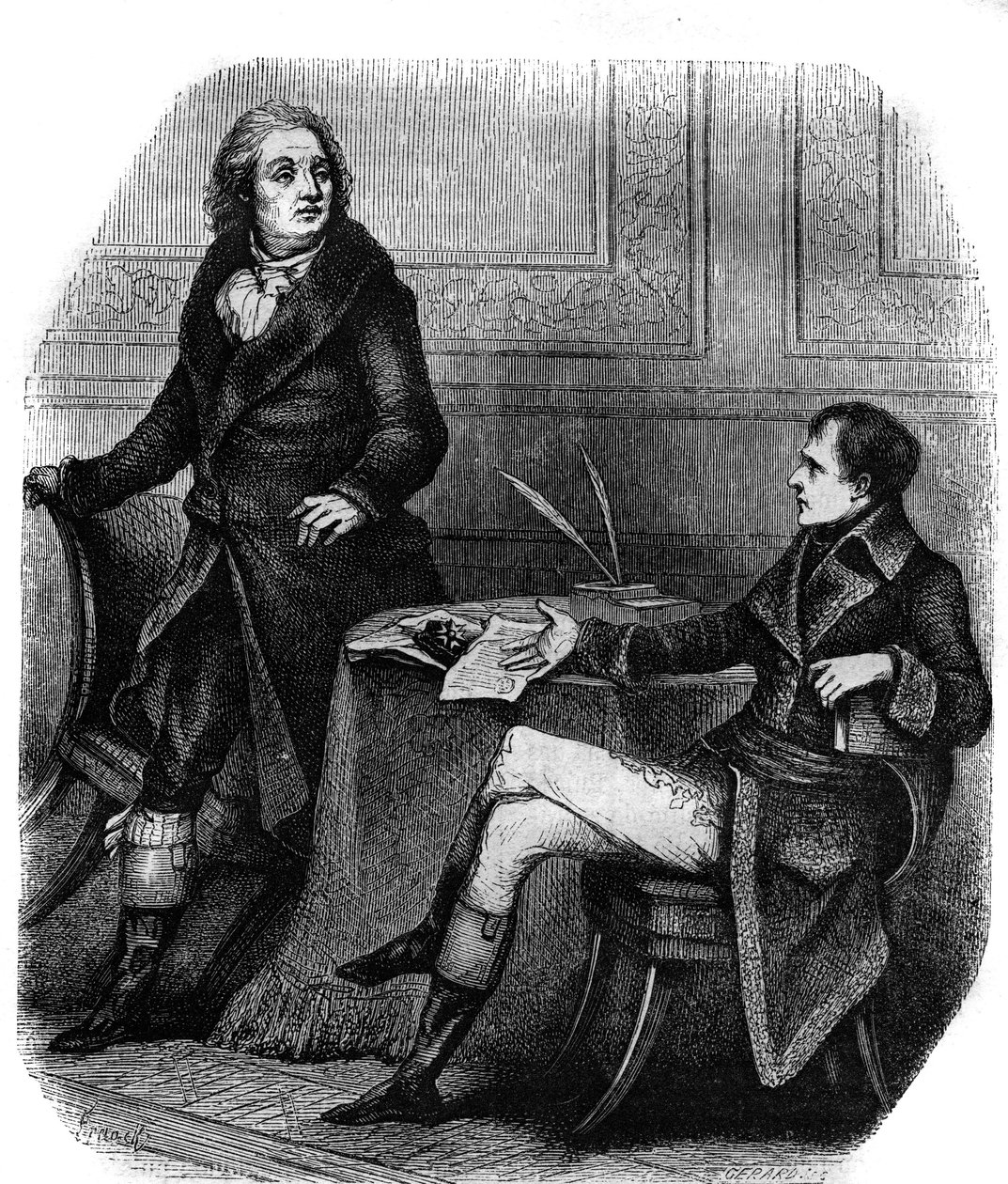 Poeta i dramaturg Jean Francois (Jean-Francois) Ducis (1733-1816) z Bonapartem (Napoleon 1. autorstwa French School