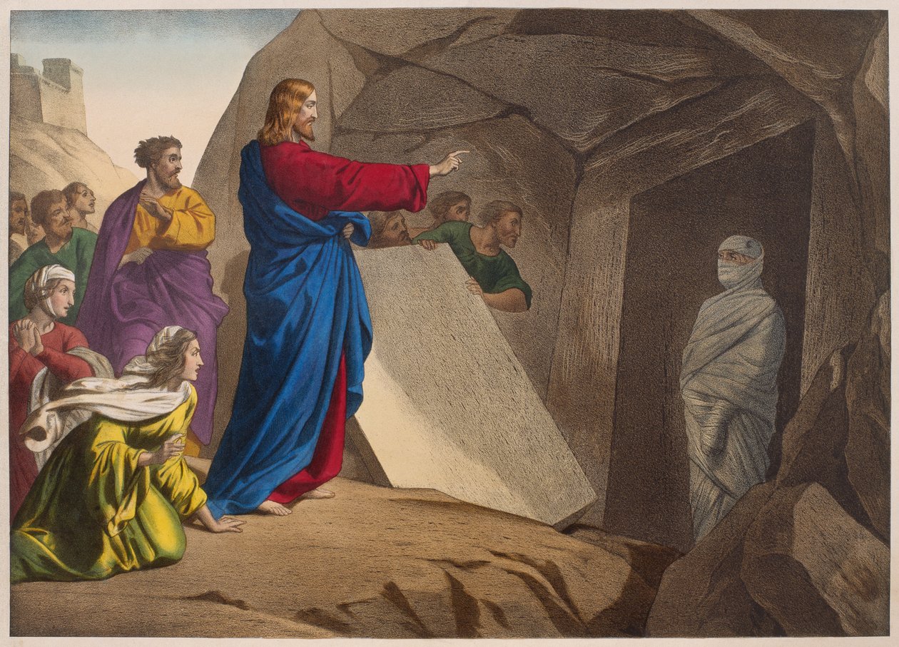 Wskrzeszenie Łazarza, ilustracja z katechizmu LHistoire Sainte, wyd. Charles Delagrave, Paryż, koniec XIX w. autorstwa French School