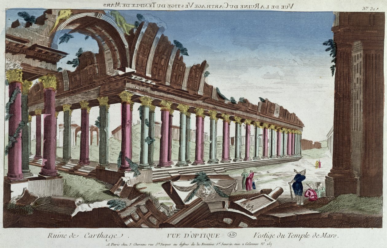 Pozostałości Świątyni Marsa wśród ruin Kartaginy autorstwa French School
