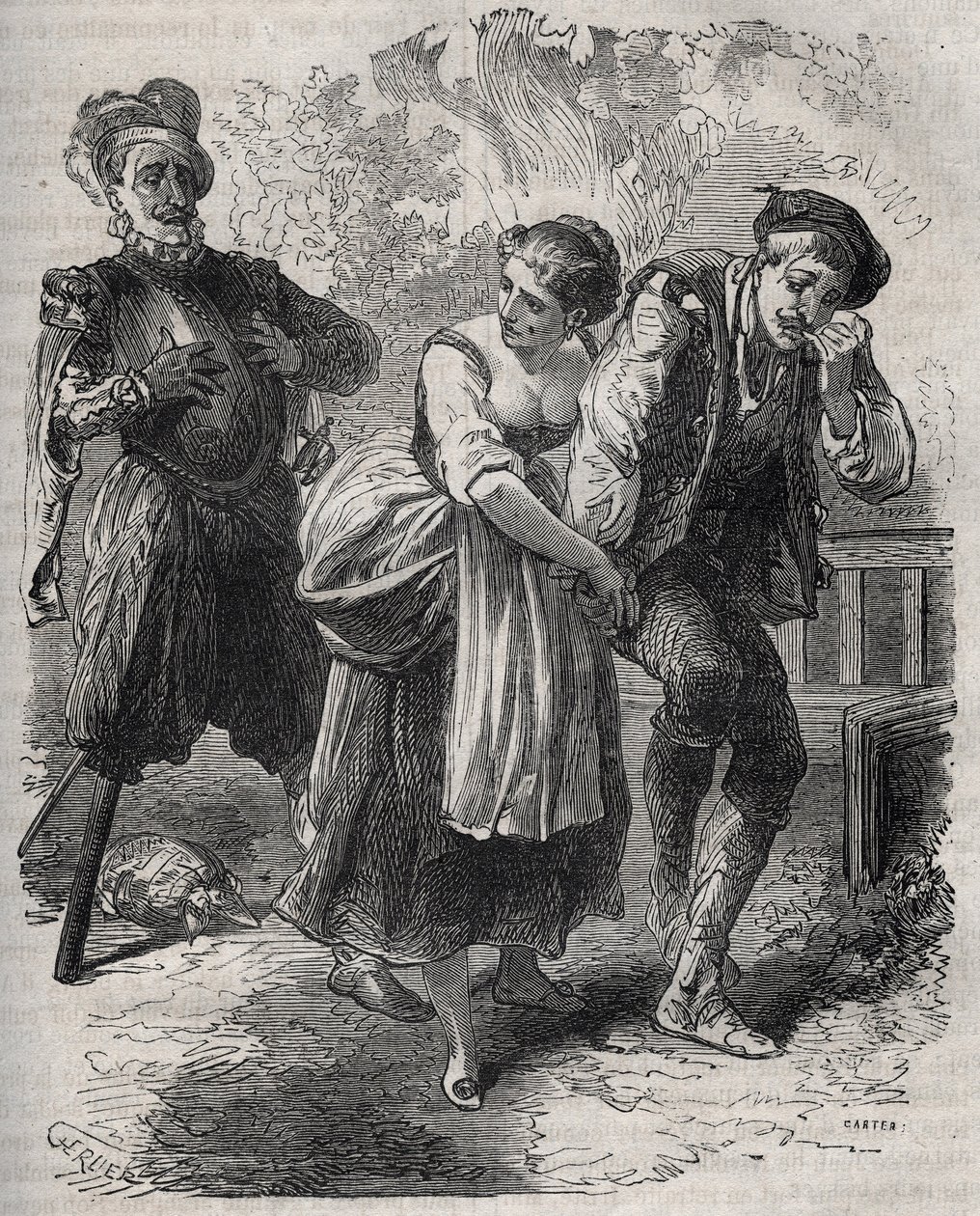 Powrót Martina Guerre (ok. 1524, ok. 1560): pojawił się przed swoją żoną Bertrande de Rols i uzurpatorką jego tożsamości, oszustem Arnaud du Tilh (Thil). Grawerunek z 1871 r. w „Histoire Des Cocus Celebres” autorstwa Henry