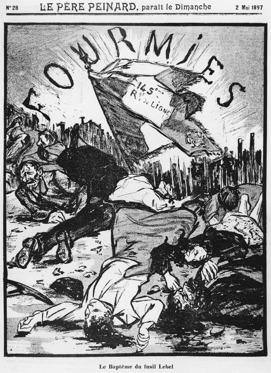 Rozstrzelanie Fourmiesów, ilustracja z Le Pere Peinard, 2 maja 1897 r. autorstwa French School