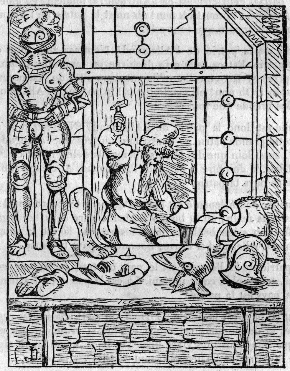 Sklep zbrojmistrza (zbrojownia) w XVI wieku. W „”Malowniczym sklepie”” 1836 autorstwa French School