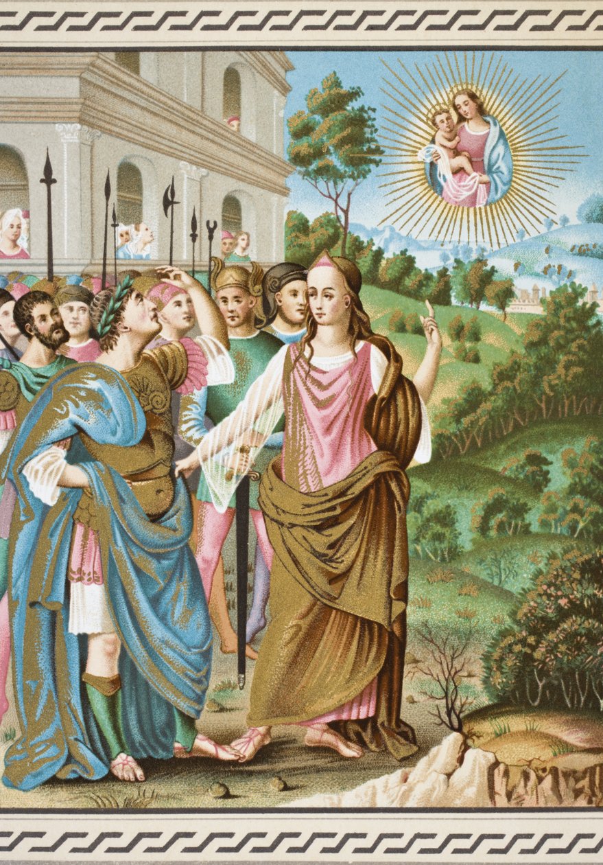 Sybilla z Tiburtis ogłaszająca Augustowi przyjście Jezusa Chrystusa z „Nauki i literatury w średniowieczu” Paula Lacroix (1806-84) opublikowanej w Londynie 1878 autorstwa French School