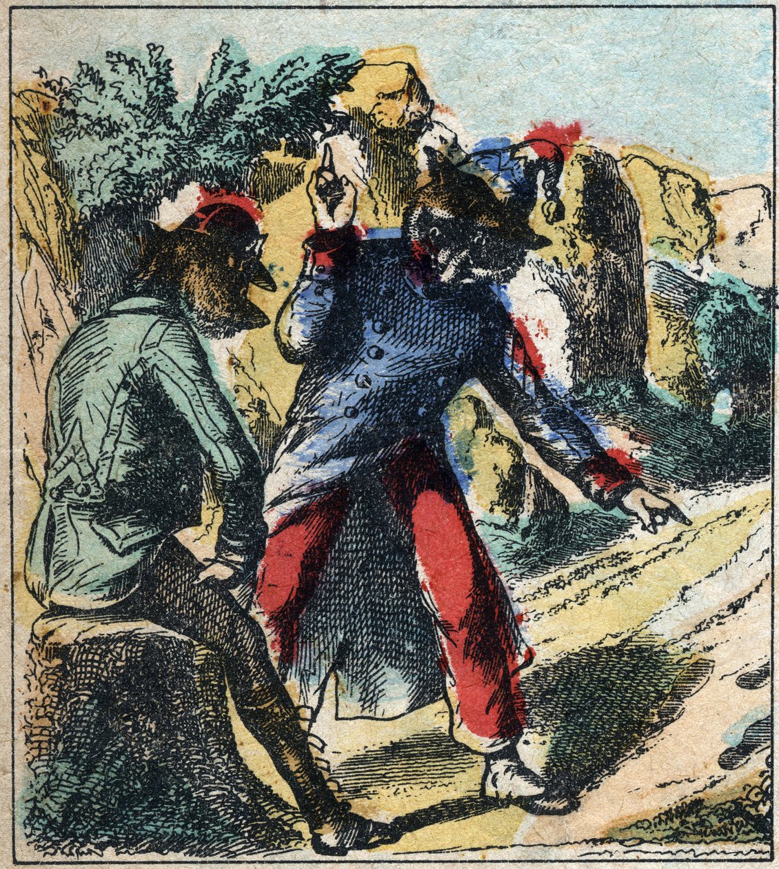 Chory lew i lis. Bajki Jean de La Fontaine (1621-95). Obrazowanie epinal z końca XIX wieku. autorstwa French School